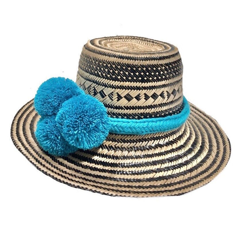 Black Hand-woven Boho Hat Wayuu Hat Summer Hat Sun Straw Hat