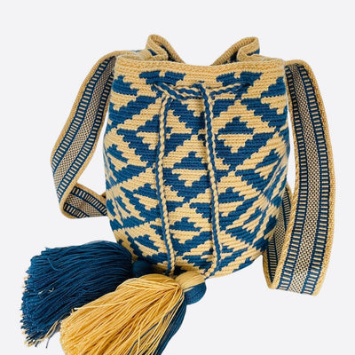 Navy Blue-Cream MEDIUM Crochet Bags | Blue Boho Bags | Crossbody Bohemian Bags