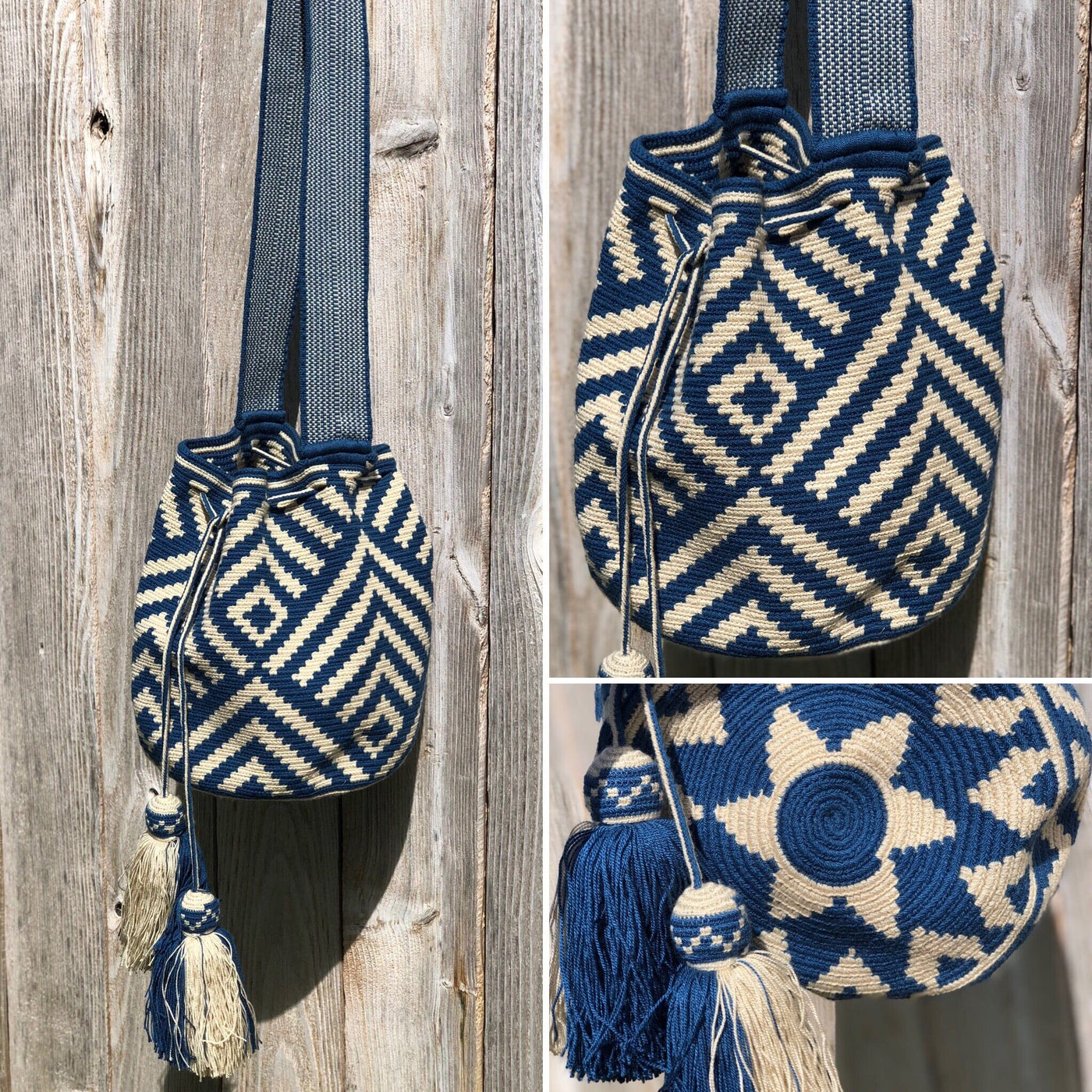 Blue Crochet Bags (Large) - Crossbody Bohemian Bags-Boho Handbag