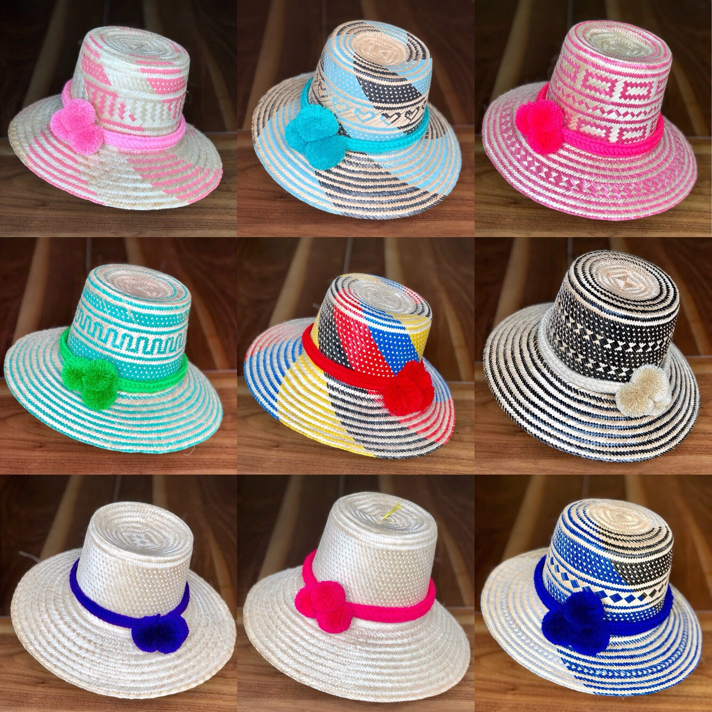 Multicolor Black Hand-woven Boho Hat | Wayuu Hat | Summer Hat | Sun Straw Hat | Colorful 4U