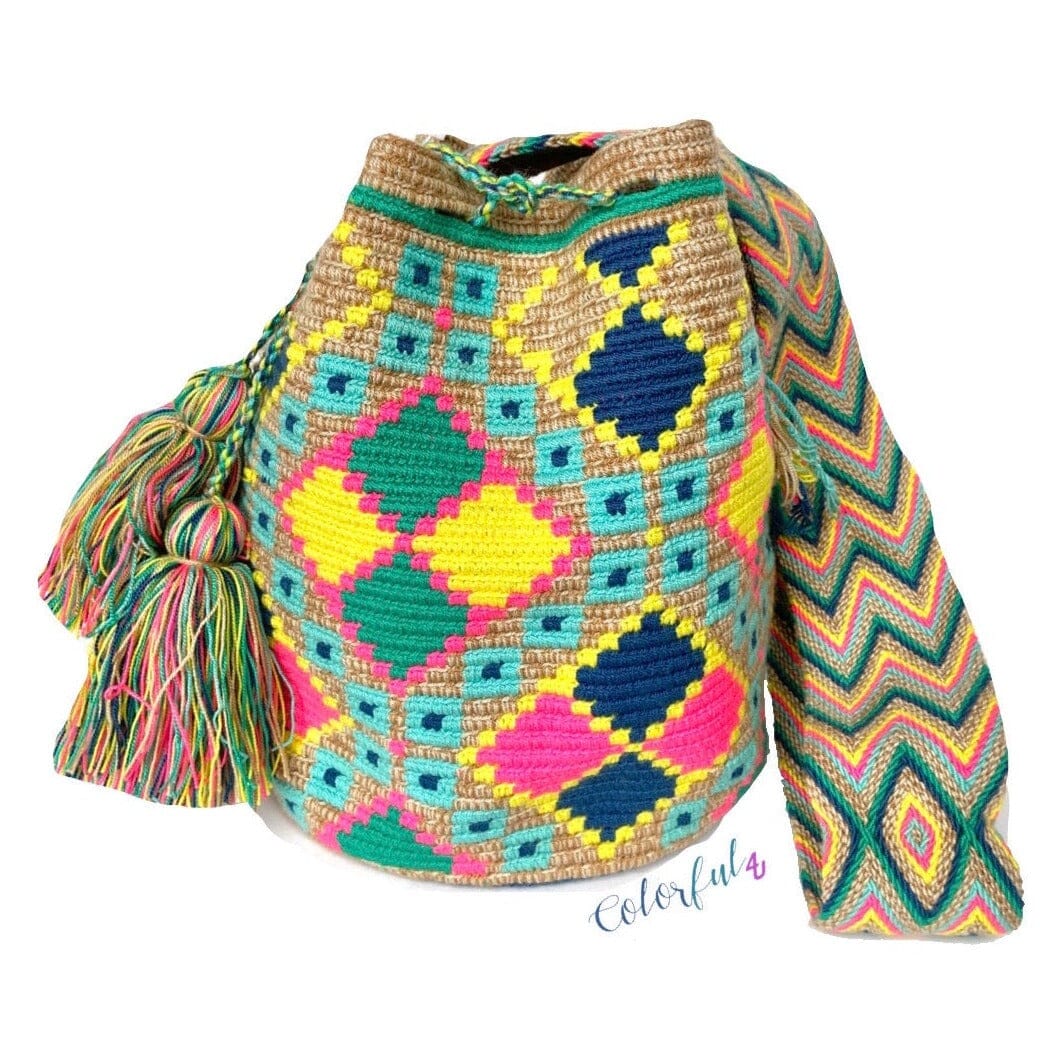 Teal/Blue Boho Beach Bag for Summer | Crochet Wayuu Bag Style | Colorful 4U