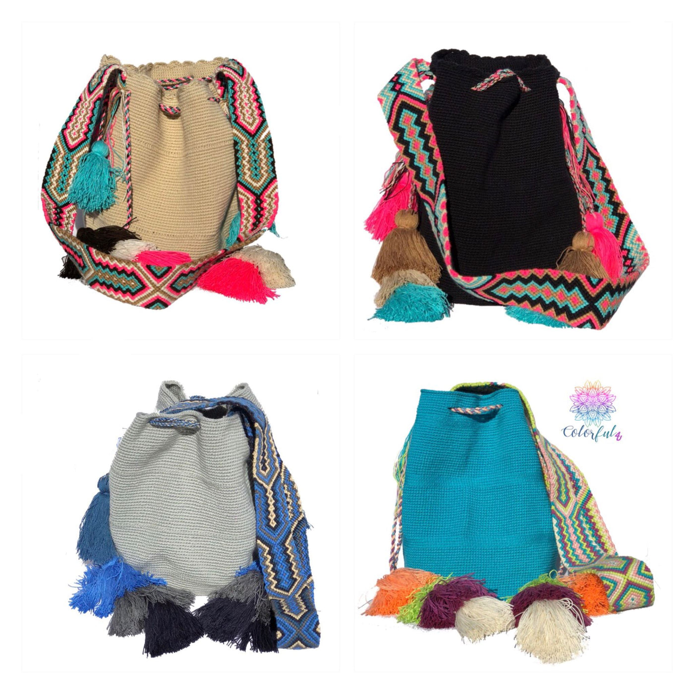 Colorful Bohemian Handbags with Tassels | Crossbody Bucket Crochet Bag