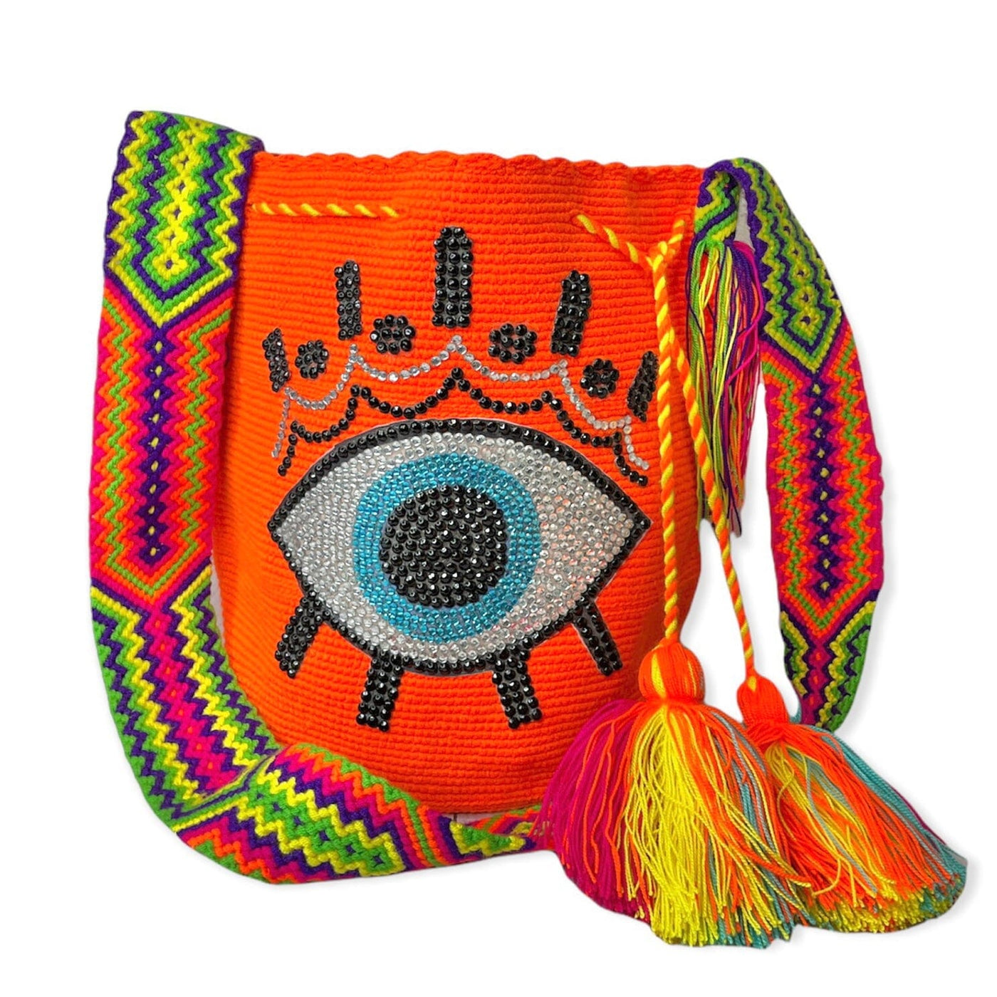 Orange Colorful 4U Evil Eye Bohemian Handbag | Crossbody Boho Bag |Crochet Bag
