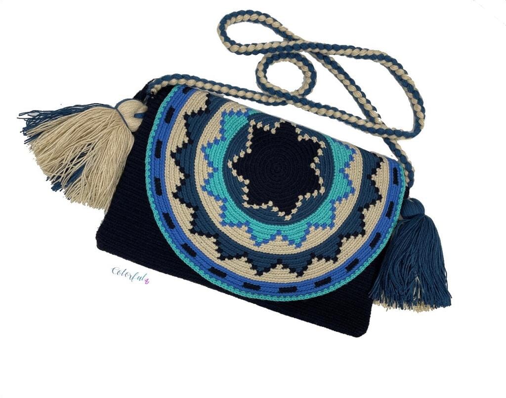 Dark Blue-turquoise Crossbody Bohemian Bag | Women's Crossbody Handbag | Crochet Envelope