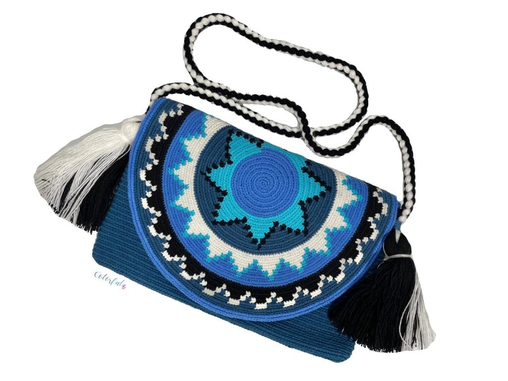 blue-teal Crossbody Bohemian Bag | Women's Crossbody Handbag | Crochet Envelope