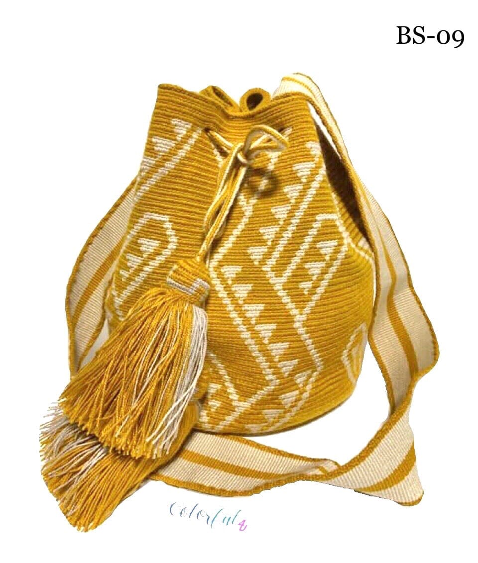 Mustard Crossbody Crochet Bags | Bohemian Handbags | Neutral Boho Purse | Wayuu Bag by Colorful 4U