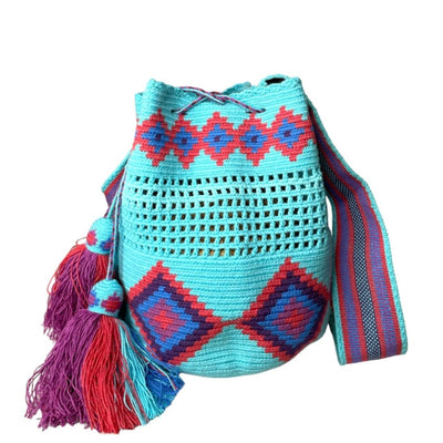Turquoise Summer Beach Bag | Crossbody Boho Handbag | Spring Bohemian Purse-Mesh | Colorful 4U