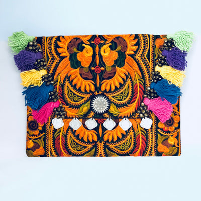 Colorful Embroidered Clutch - Tassel Clutch Bag - Bohemian Style Embroidered Clutch Bag ORANGE CEPC01-OR