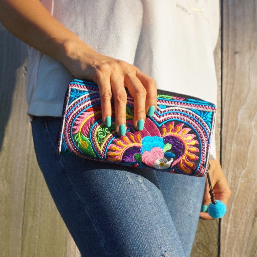 Multicolor Colorful Bohemian Embroidered Wallet | Boho Chic Vegan Wallet /Clutch | Colorful 4U