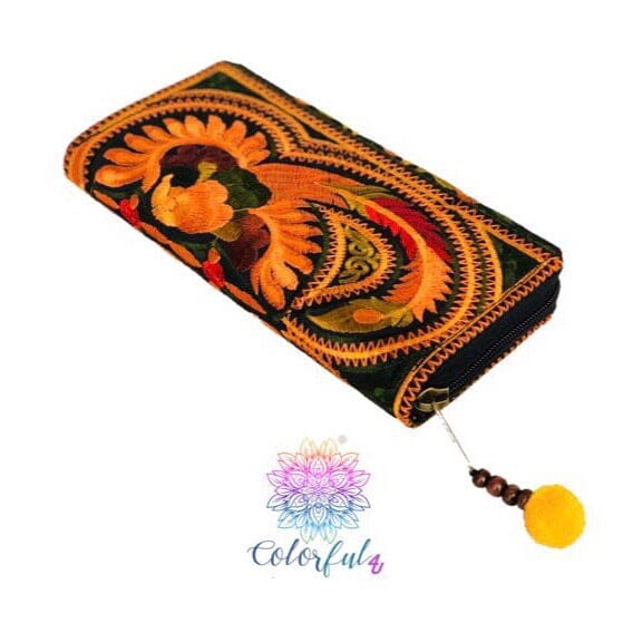 Orange Bohemian Embroidered Wallet | Boho Chic Vegan Wallet /Clutch | Colorful 4U