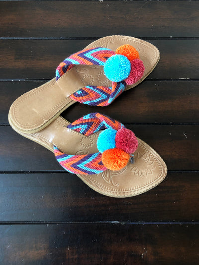 Colorful Handwoven Flip-Flops - Pom Pom Sandals SWP005 Sandalias Wayuu Pom Pom US 9/9.5 