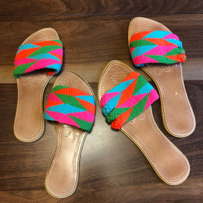 Colorful Handwoven Sandals - Boho Flat Sandals SWF022 Sandalias Wayuu Flat 