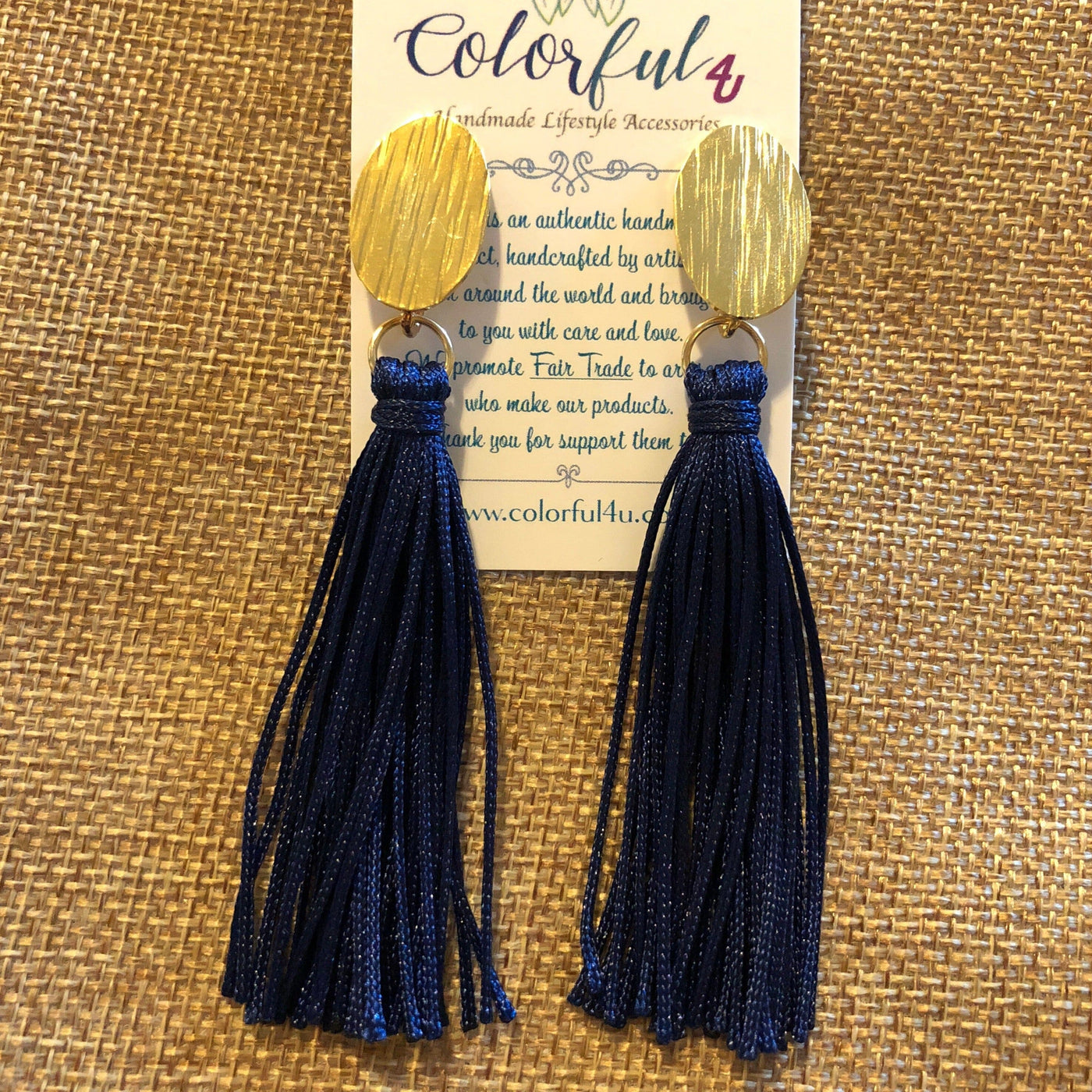 Turkey Blue  Tassel Earrings | Fringe Drop Earrings | Gold Statement Earrings | Colorful 4U