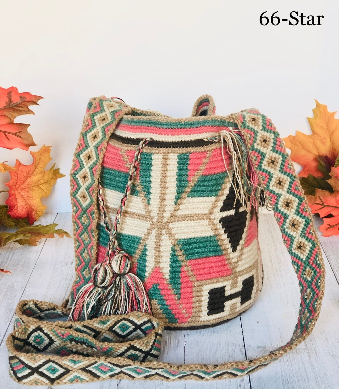Start-Rose-Sage-Brown Medium Crochet Bags | Crossbody Bucket Bag | Bohemian 
