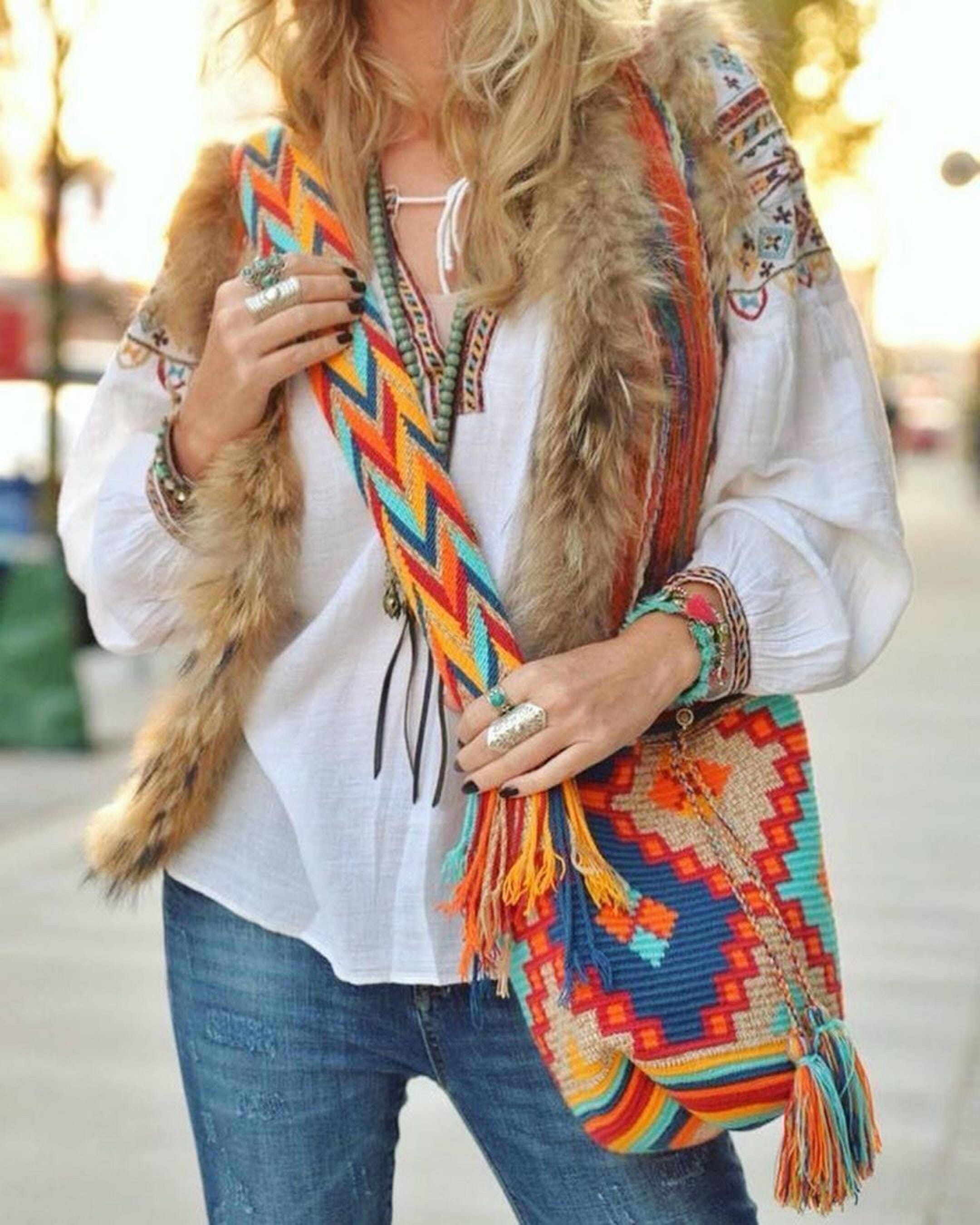 Aztec Tribal Pattern Medium Boho Bag  Crochet Crossbody Bohemian Bag –  Colorful 4U
