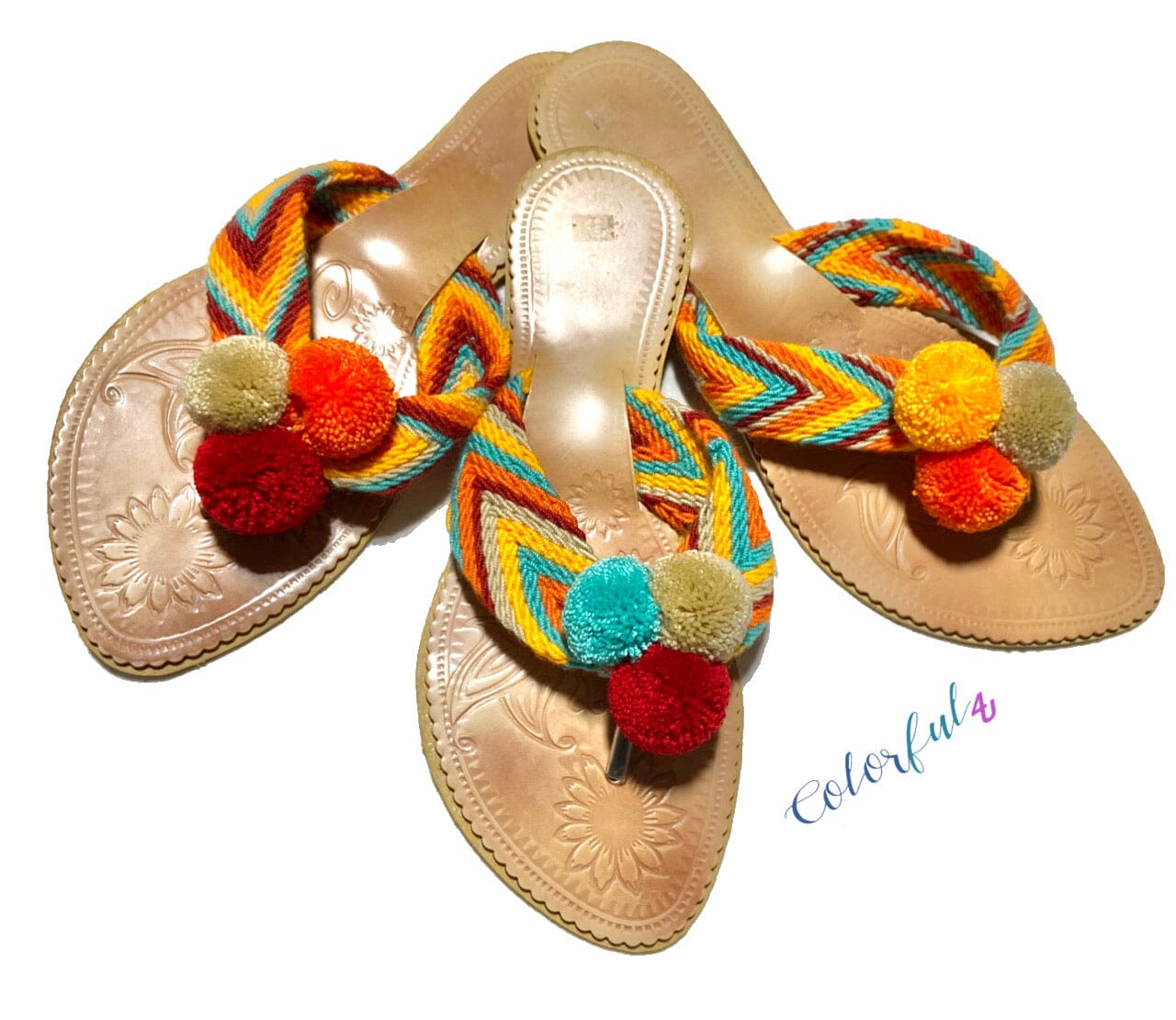 Summer Colors flat Sandals | Beach Sandals | Cute Sandals | Pompom Slides