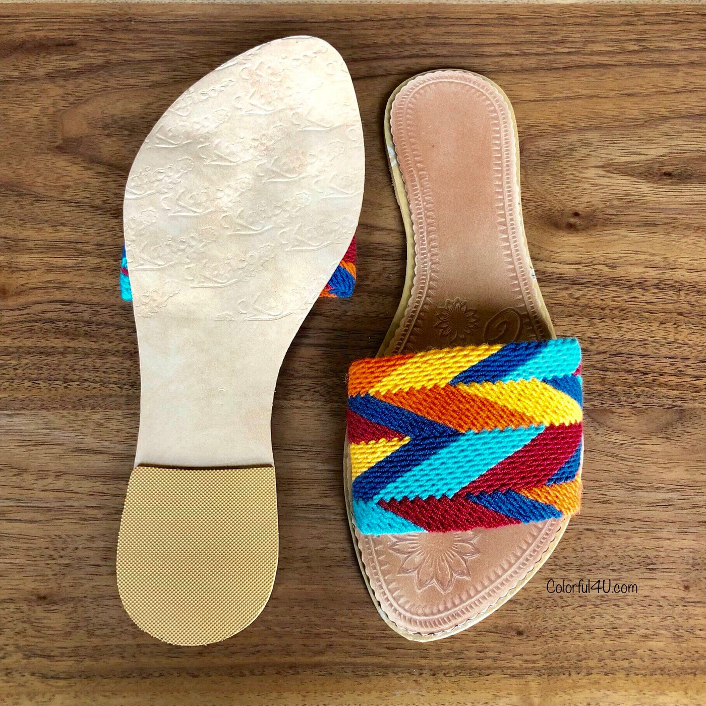 Colorful Sandals-Pom Pom Flip Flops-Summer Flats-Cute Beach Slides