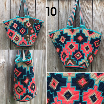 Navy-Coral Summer Tote Bag | Beach Tote Bag for summer | Crochet Tote Bag | Colorful 4u