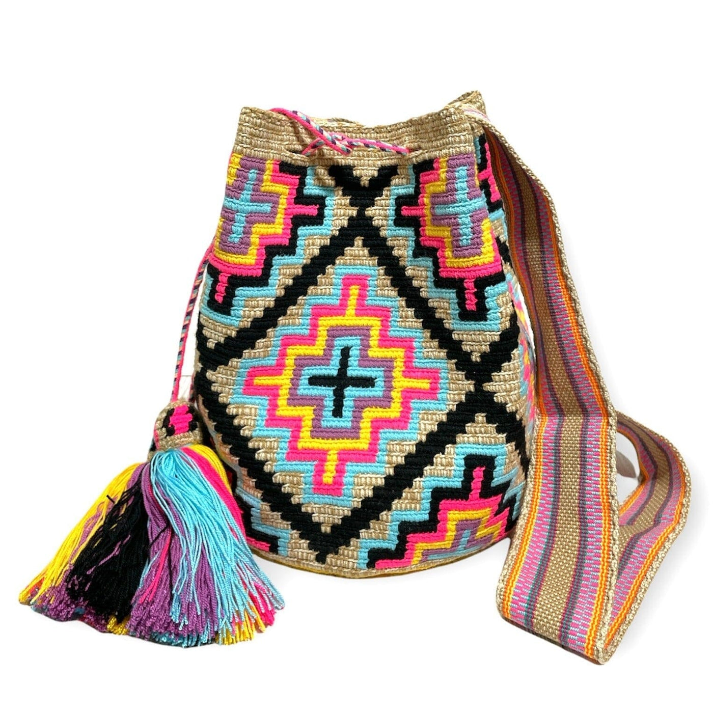 Black Boho Beach Bag | Teal Summer Crossbody Bag | Colorful 4u Large Crochet Bag