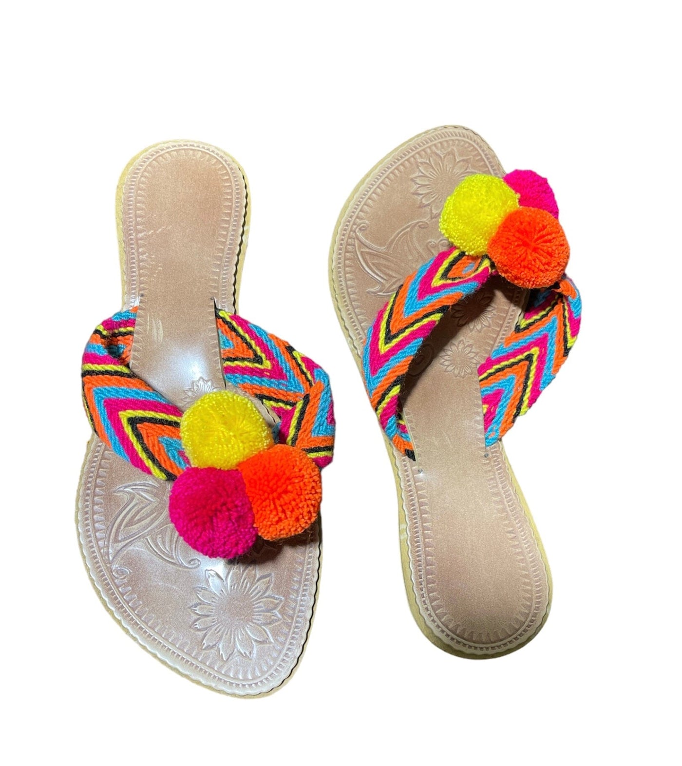 NEON Black Flip-Flops with Pompoms | Summer sandals Summer Sandals Neon US 8 