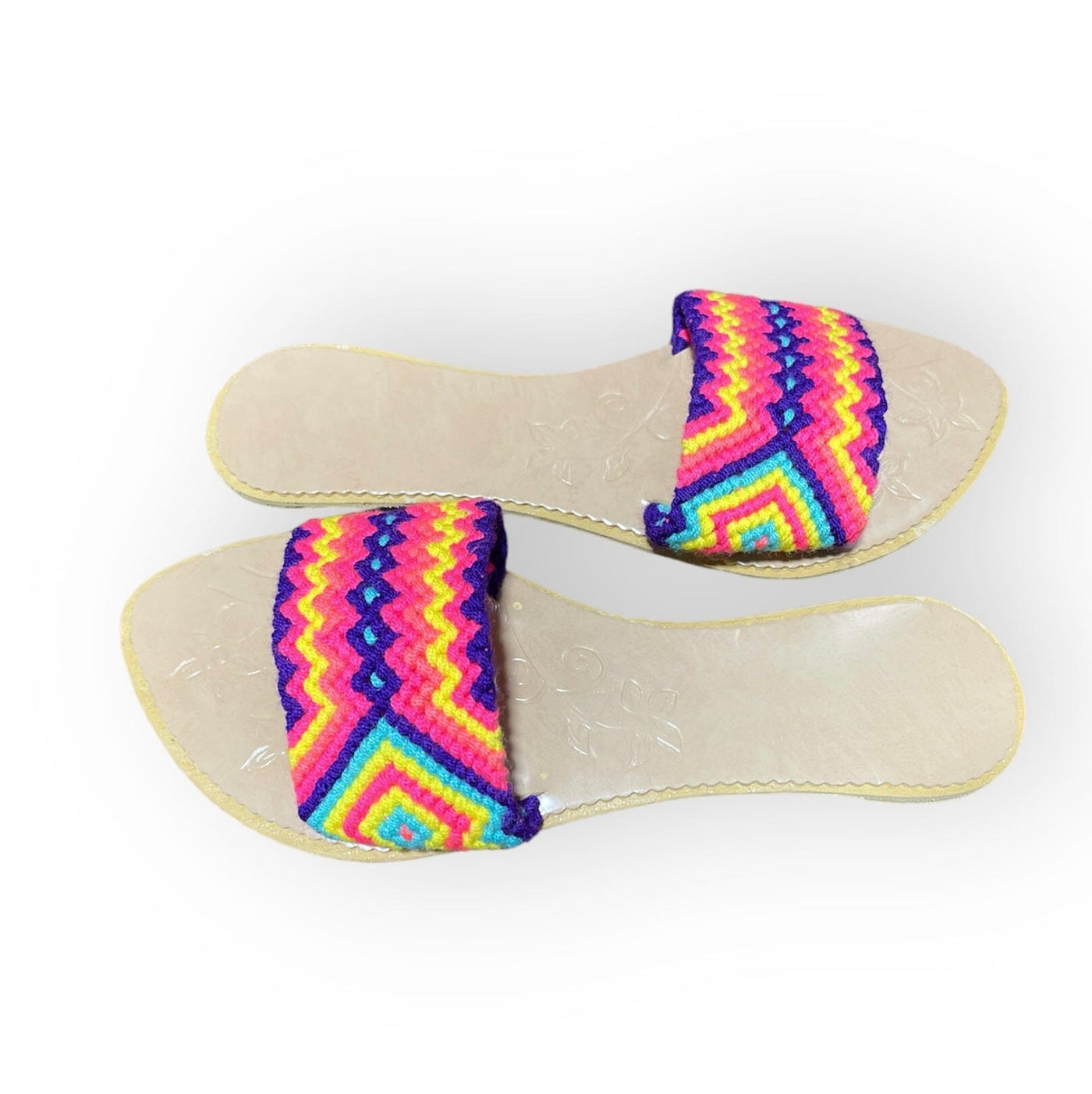 Neon Flat Summer Sandals - Macrame boho style Summer Sandals US 10 