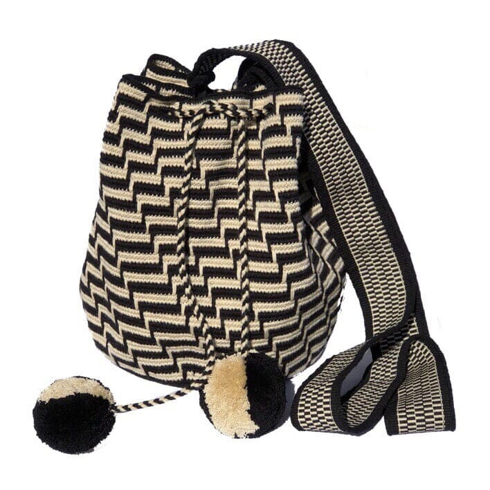 Black Crochet Boho Handbag | Crossbody/Shoulder Bucket Bag | Wayuu Bag