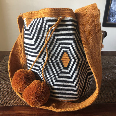 Perissa Beach Fashion Crochet Bags - Black & off-white Bags Special Edition Crochet Boho Bag - Crossbody/Shoulder Bucket Bag 