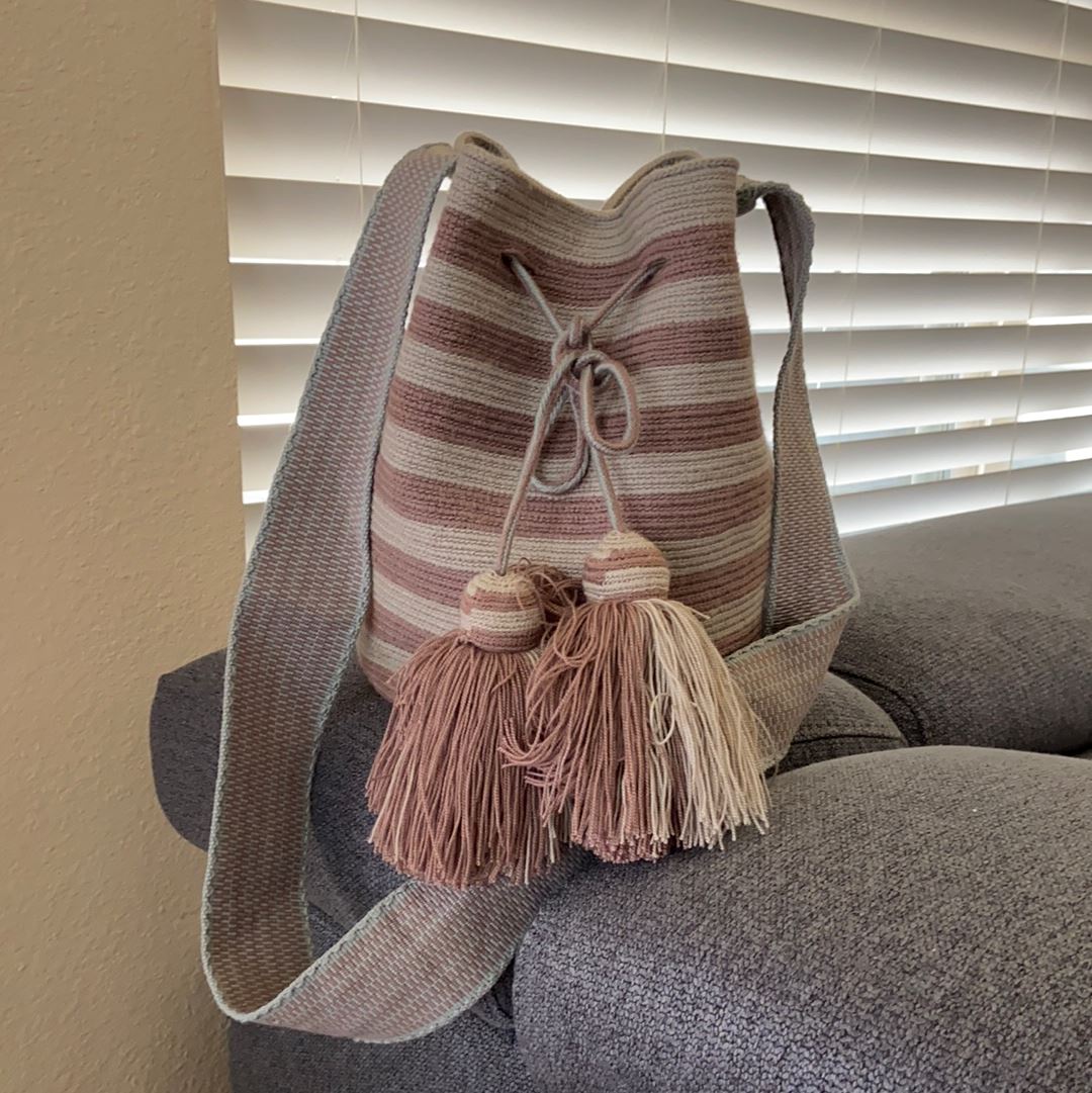 Rose Taupe Striped White Taupe Crossbody Neutral Bags for Fall | Bohemian Casual Fall Purse | Colorful 4U