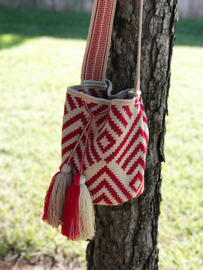 SCARLET CRUSH - Large Crochet Bags Special Edition Crochet Boho Bag - Crossbody/Shoulder Bucket Bag Arrows 