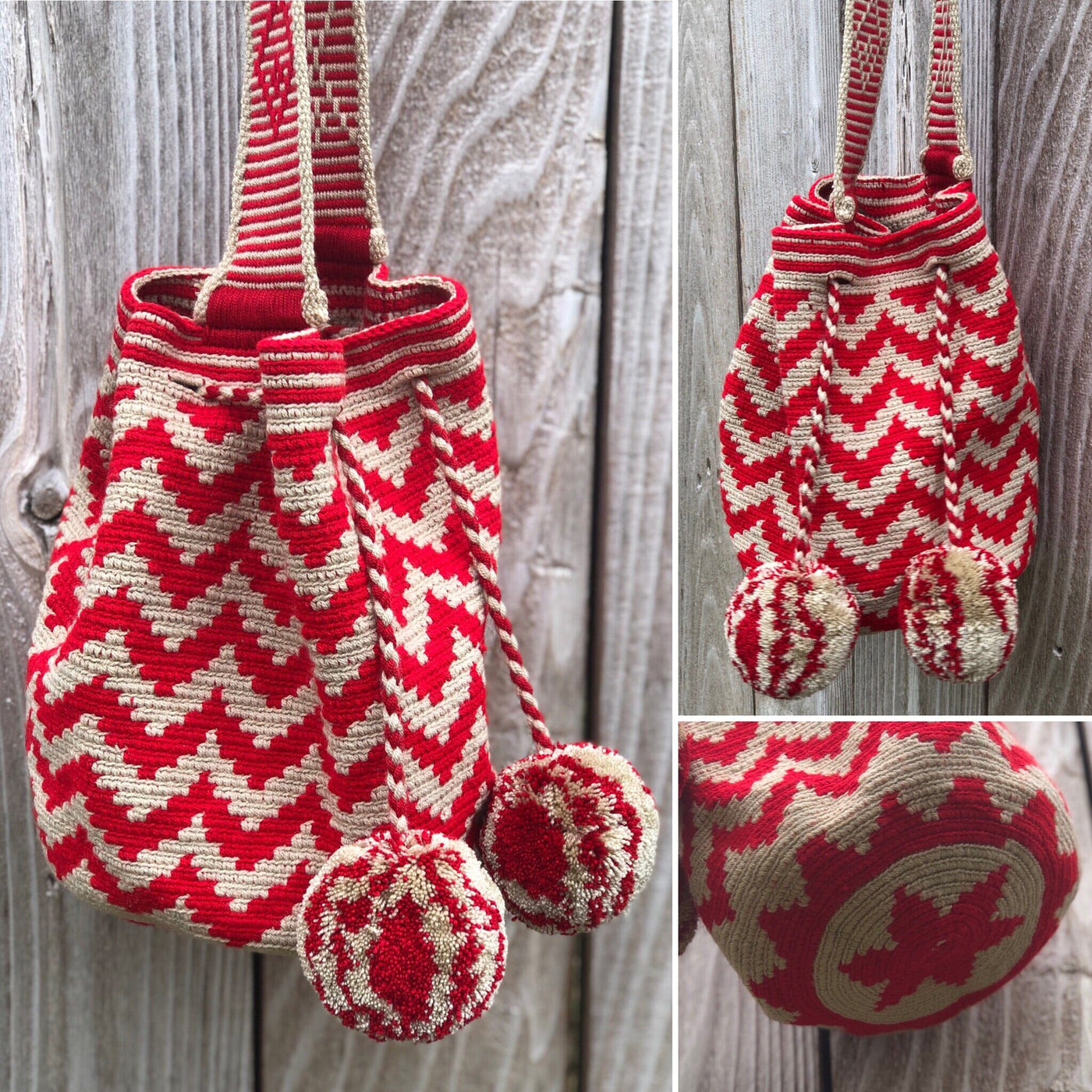 SCARLET CRUSH - Large Crochet Bags Special Edition Crochet Boho Bag - Crossbody/Shoulder Bucket Bag Chevron 