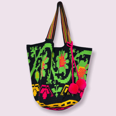 Black Neon Maxi Tote Beach Bag | Crochet Summer Tote | Colorful 4U