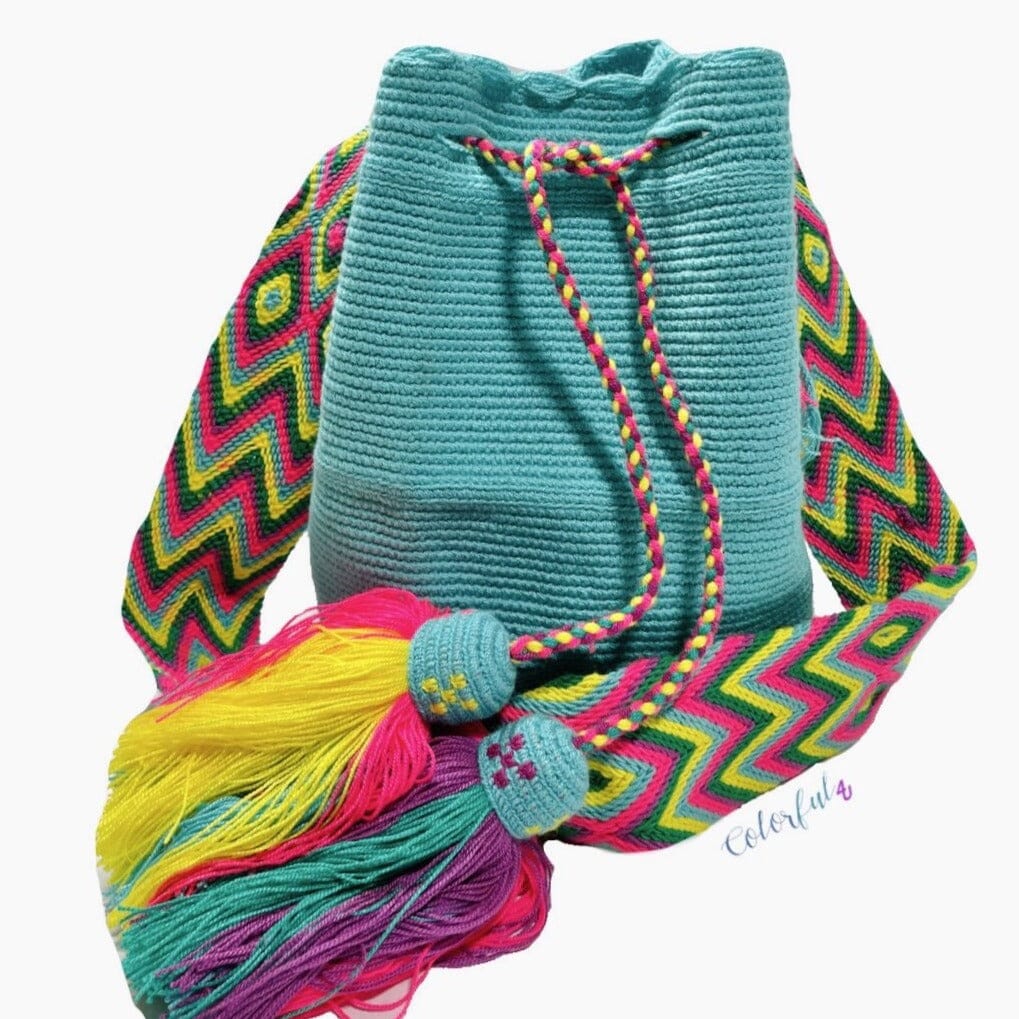 Turquoise Crochet Summer Bag | Wayuu Mochila | Crossbody Boho Bag