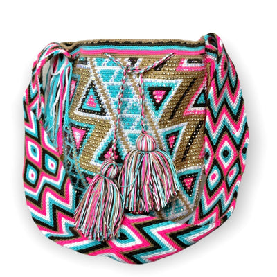 Gold/ Teal Large Crystal Handbag for summer | Colorful Rhinestone Crossbody Purse | Triangle Crochet Pattern | Colorful 4U