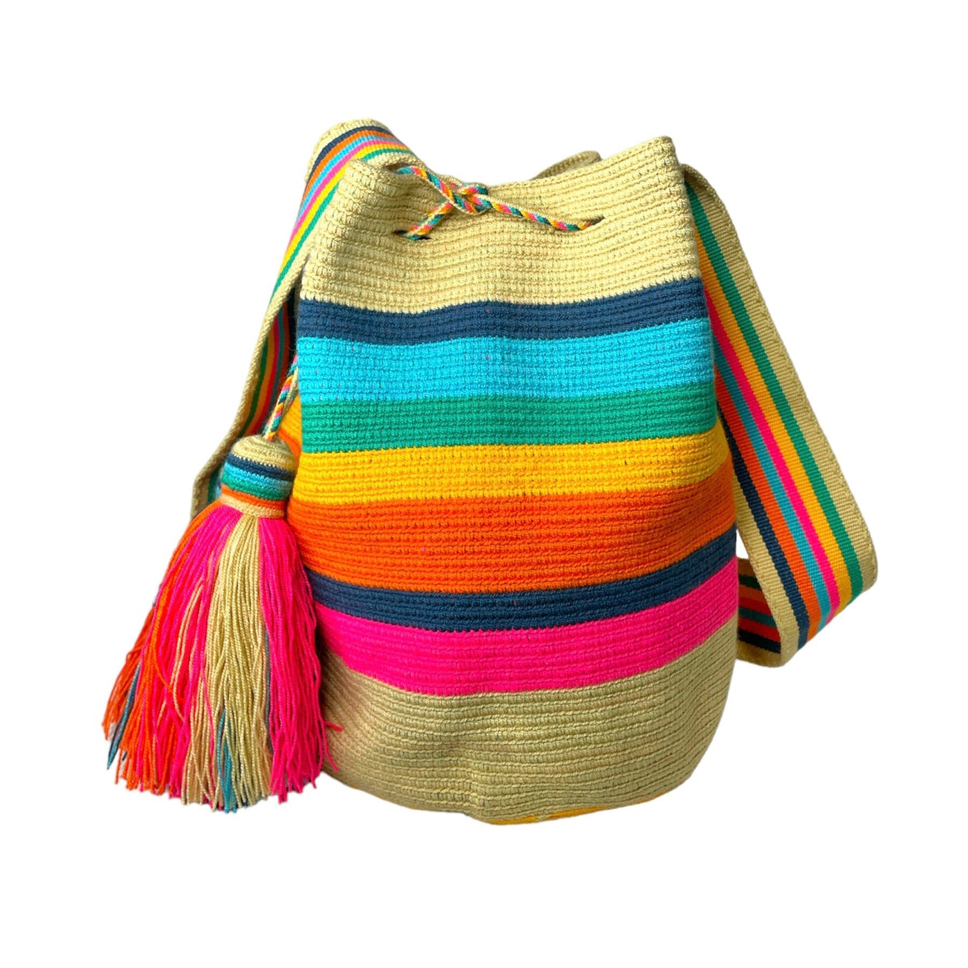 Cream Rainbow Crossbody Crochet Bag | Summer Bohemian Bag | Striped Boho Bag | Colorful 4U