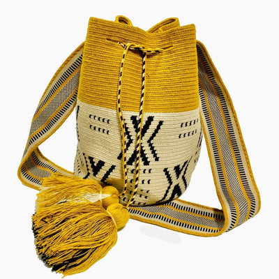 Mustard Crossbody Bag | Neutral Tones Casual Bag | Tribal Crochet Pattern | Colorful 4U