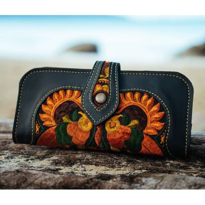 Bohemian Embroidered Wallet-Handmade Leather Wallet for women-Boho