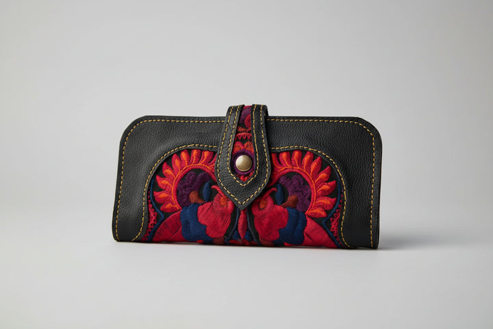Handmade Embroidered Leather Wallet - Boho Clutch Purse for  display picture 3