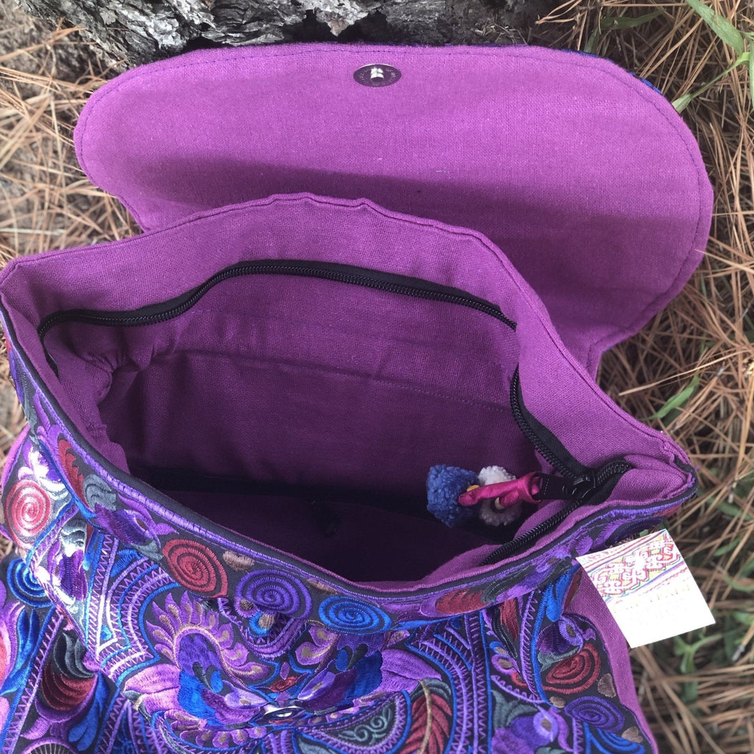 THE COLLECTION ROYAL Hemp Boho Backpack - Hippie Lightweight Backpack For Women, Purple, Handmade In Nepal
