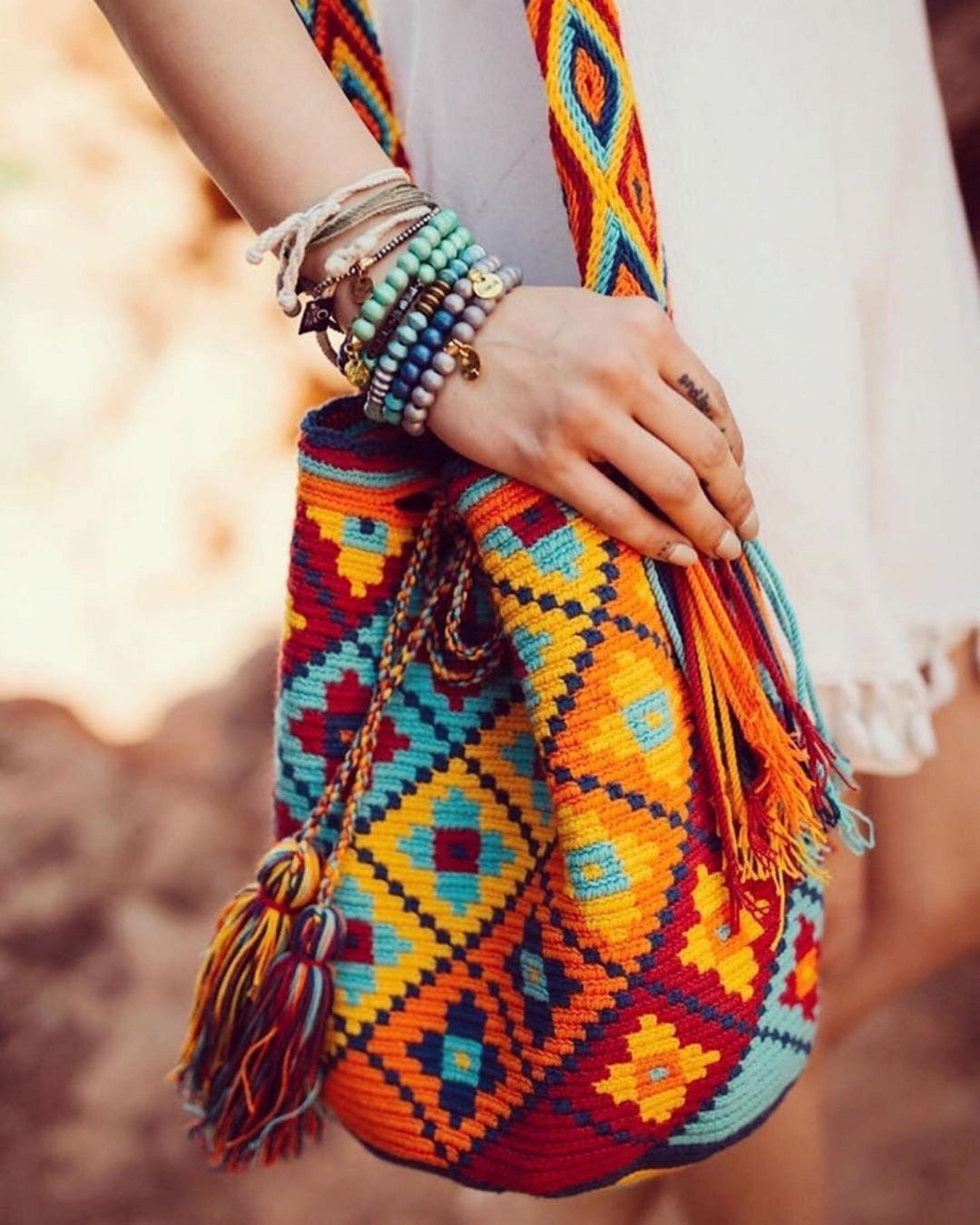 Colorful Crochet Women\'s Bag Black Granny Square Tote Bag, Crochet Hobo Bag, Colorful  main image 3