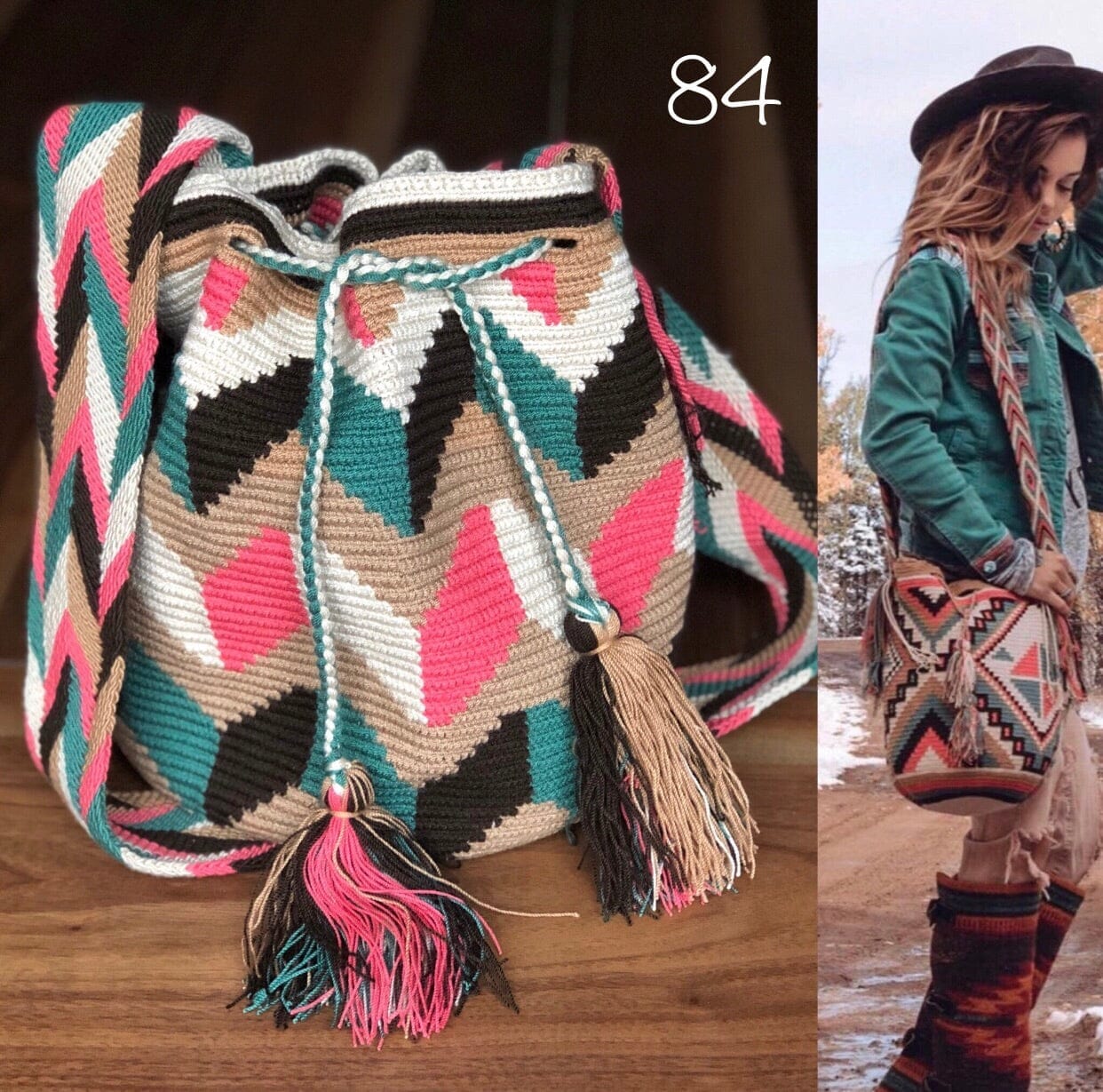 Colorful 4U | Desert Dreams Collection | Crossbody Boho Bags for Fall | Wayuu Mochila | Bohemian Bucket Bag 84-zig zag