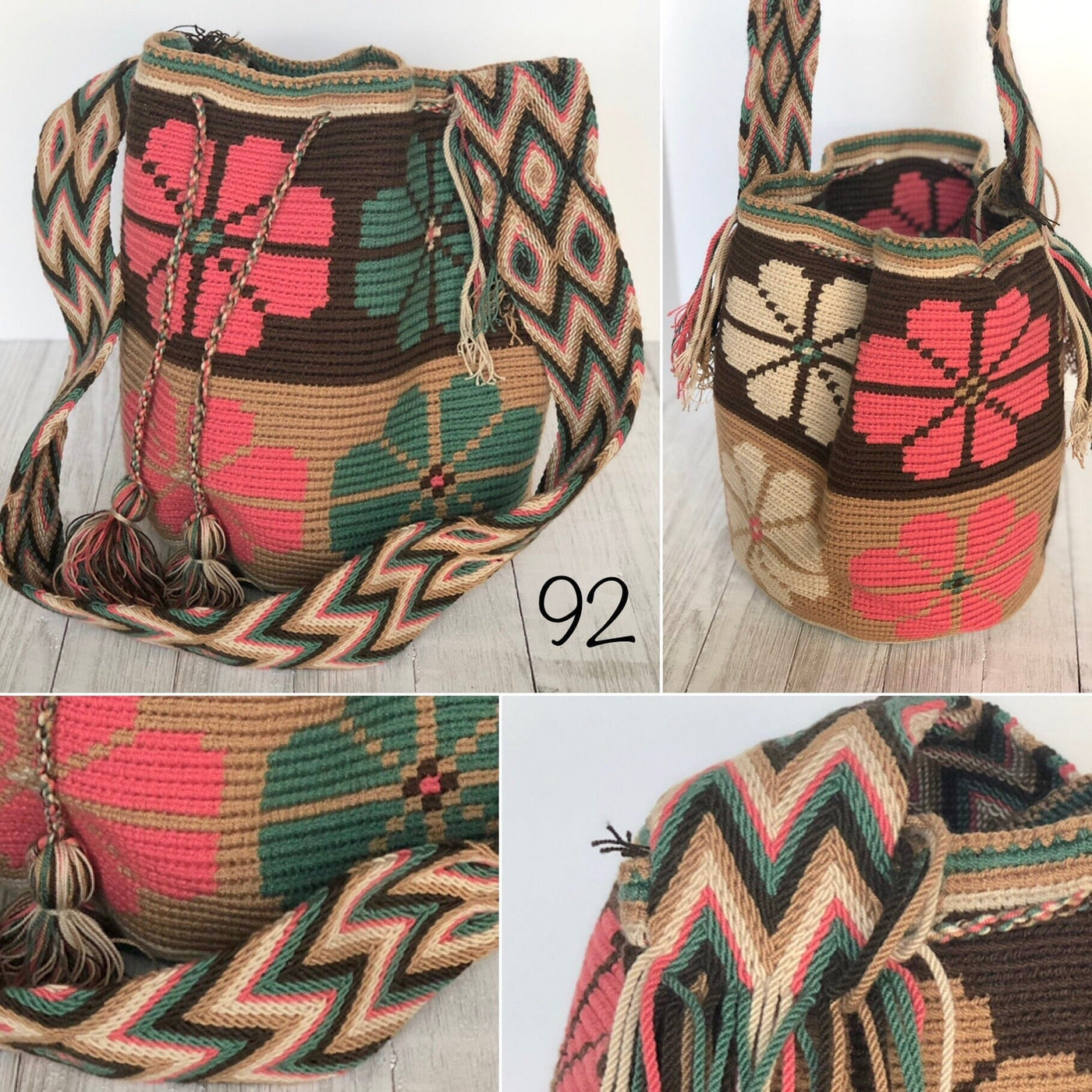 Colorful 4U | Desert Dreams Collection | Crossbody Boho Bags for Fall | Wayuu Mochila | Bohemian Bucket Bag 92-flowers