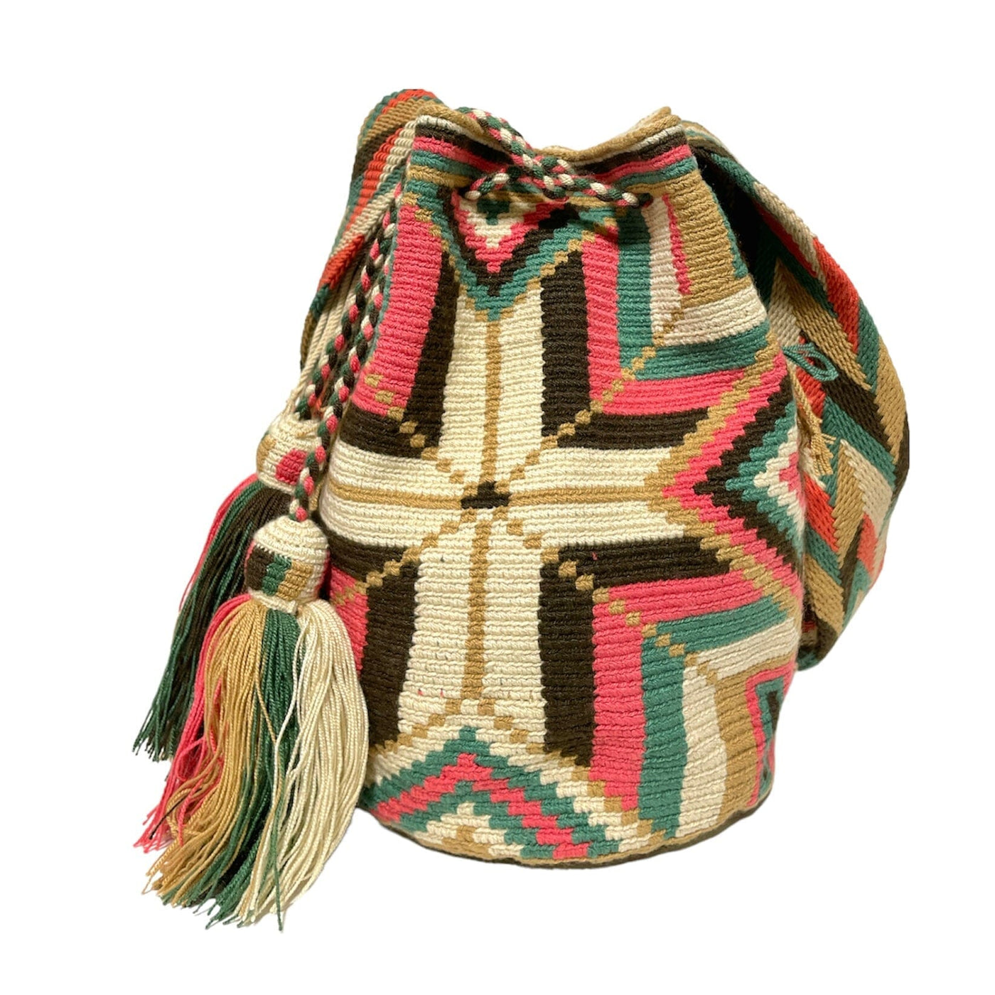 Desert Dreams Crochet Bags (L) - Earth Tones Crossbody Crochet Boho Bag - Traditional Wayuu Design Cross 
