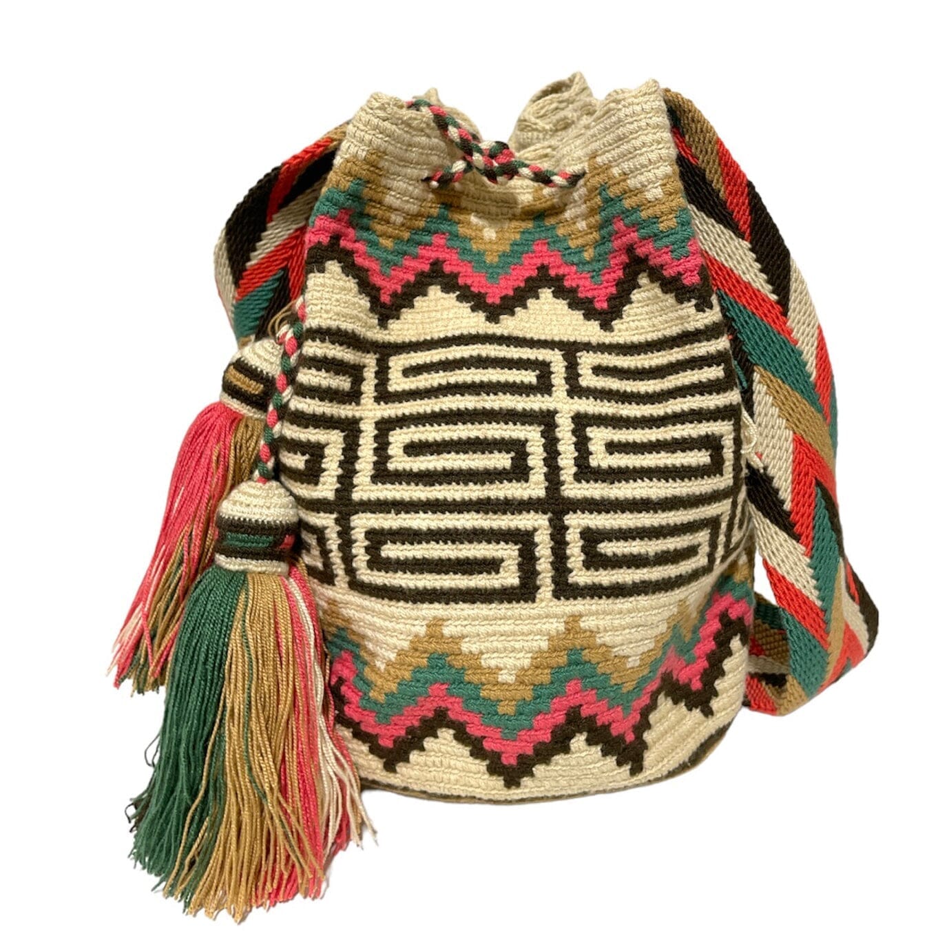Desert Dreams Crochet Bags (L) - Earth Tones Crossbody Crochet Boho Bag - Traditional Wayuu Design Greek 