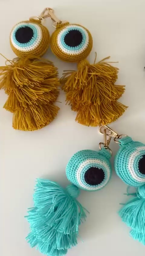 Handmade Evil Eye Bag Charms - Crocheted Keychain by Colorful4U