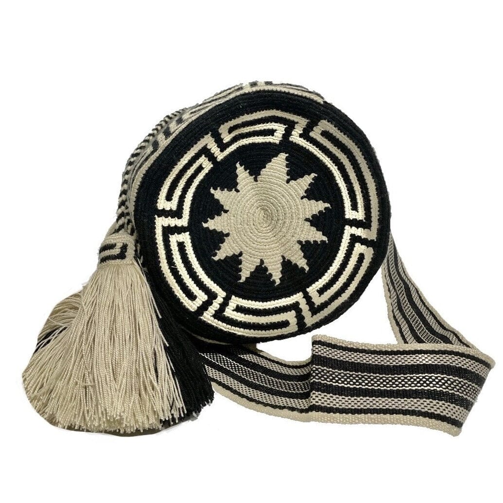 Bottom view black Crochet Bag with Tribal Patterns | Crossbody Bohemian Bag | Large Bucket Bag