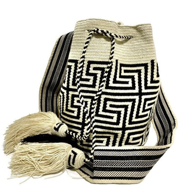 Black Crochet Bag with Tribal Patterns | Crossbody Bohemian Bag | Large Bucket Bag
