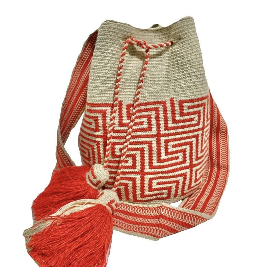 Red Crochet Bag with Tribal Patterns | Crossbody Bohemian Bag | Large Bucket Bag