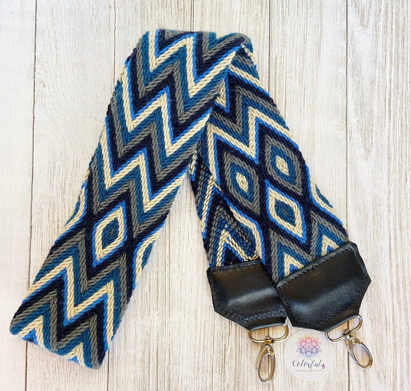 Silver Clip Blue/ Black Leather  Bag Strap | Camera Strap | Strap Replacement | Woven Strap | Colorful 4U