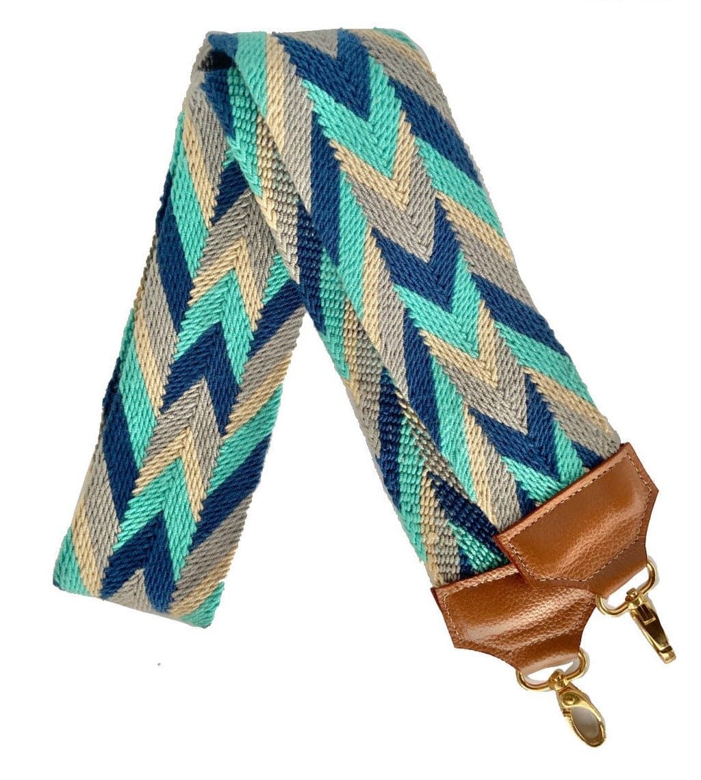 Turquoise Blue/ Brown Leather Bag Strap | Camera Strap | Strap Replacement | Woven Strap | Colorful 4U