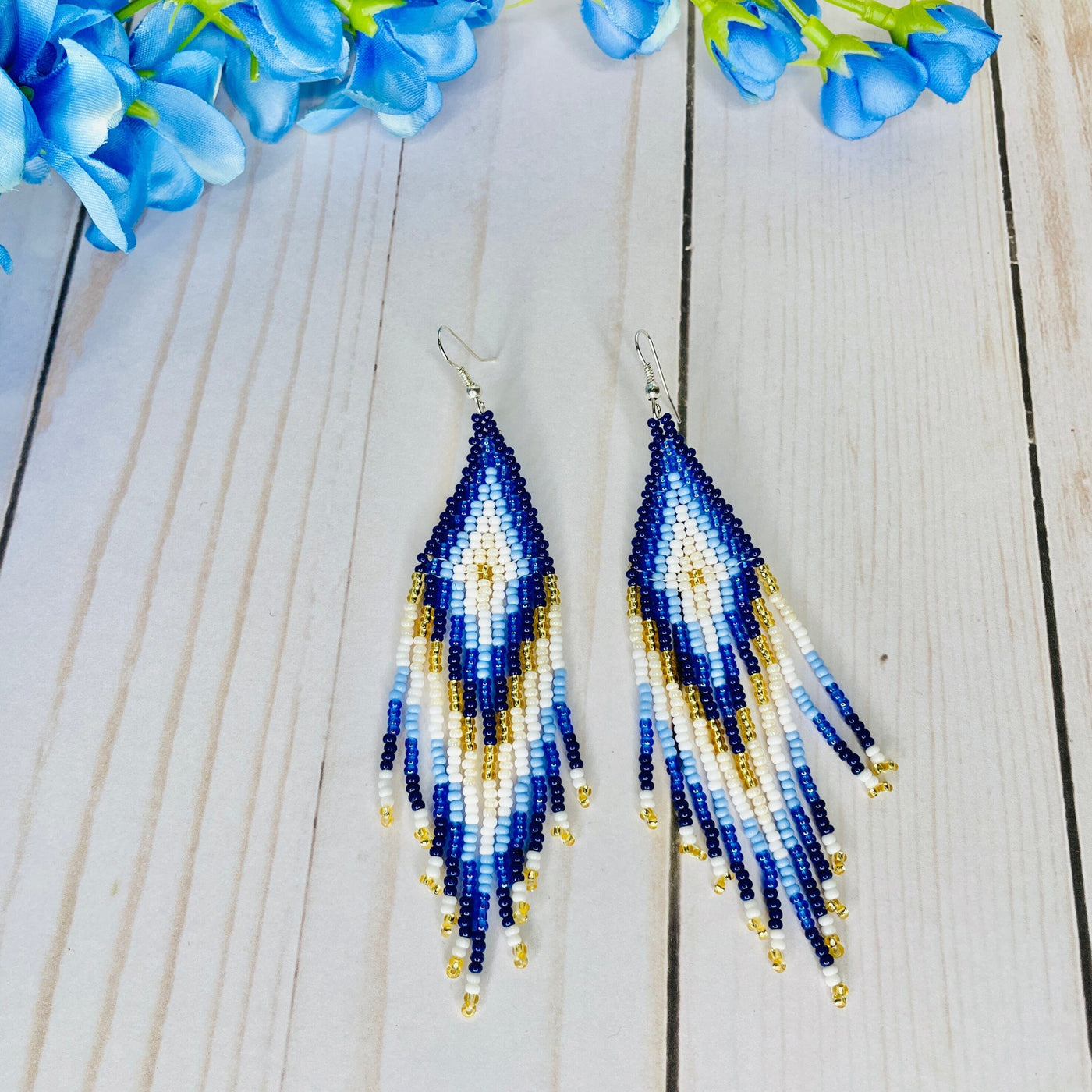Blue Bohemian Seed Bead Earrings | Statement Boho Earrings | Colorful 4U